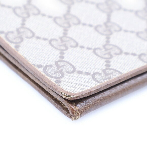 Gucci GG Supreme Logo Plate Leather Long Wallet Bifold Beige Brown - Picture 4 of 6